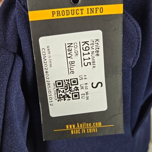 Knitee Size Small Navy Blue Sheath Dress Ruffles at Shoulders Split V Neck NWT - Picture 13 of 16